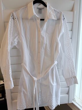 H&M White Eyelet Cotton poplin Shirt Dress